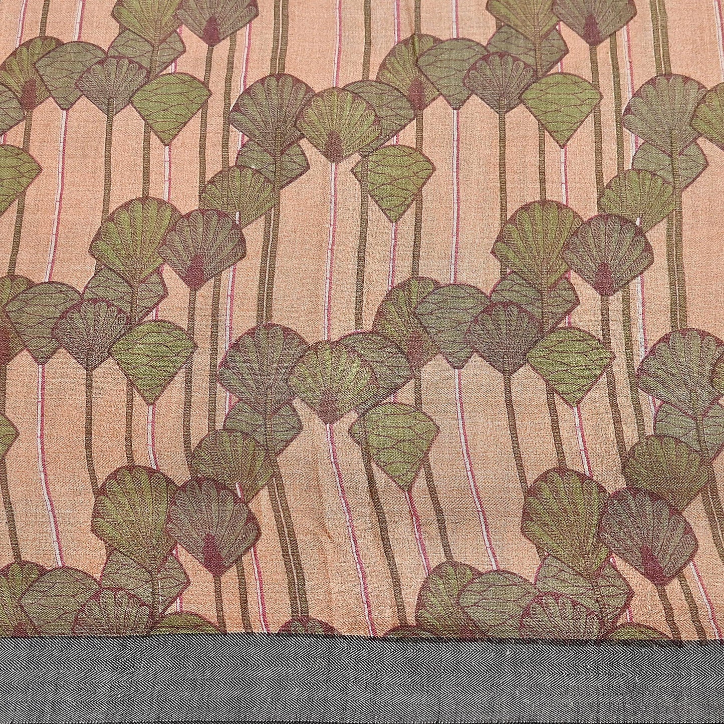 Indian Vintage Sari Peach & Green Pure Woolen Woven Printed Sarees Soft Warm Craft Fabric 5Yd Floral Dress making Crafting Quilting