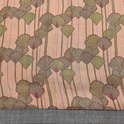 Indian Vintage Sari Peach & Green Pure Woolen Woven Printed Sarees Soft Warm Craft Fabric 5Yd Floral Dress making Crafting Quilting