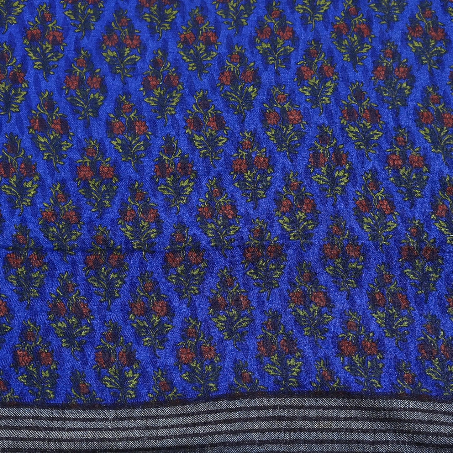 Indian Vintage Blue Sarees Pure Woolen Woven Printed  Sari Soft Warm Craft Fabric 5Yd Floral Woven Border Dress making Crafting Quilting