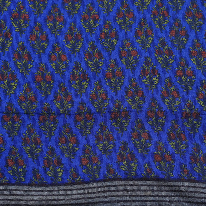 Indian Vintage Blue Sarees Pure Woolen Woven Printed  Sari Soft Warm Craft Fabric 5Yd Floral Woven Border Dress making Crafting Quilting