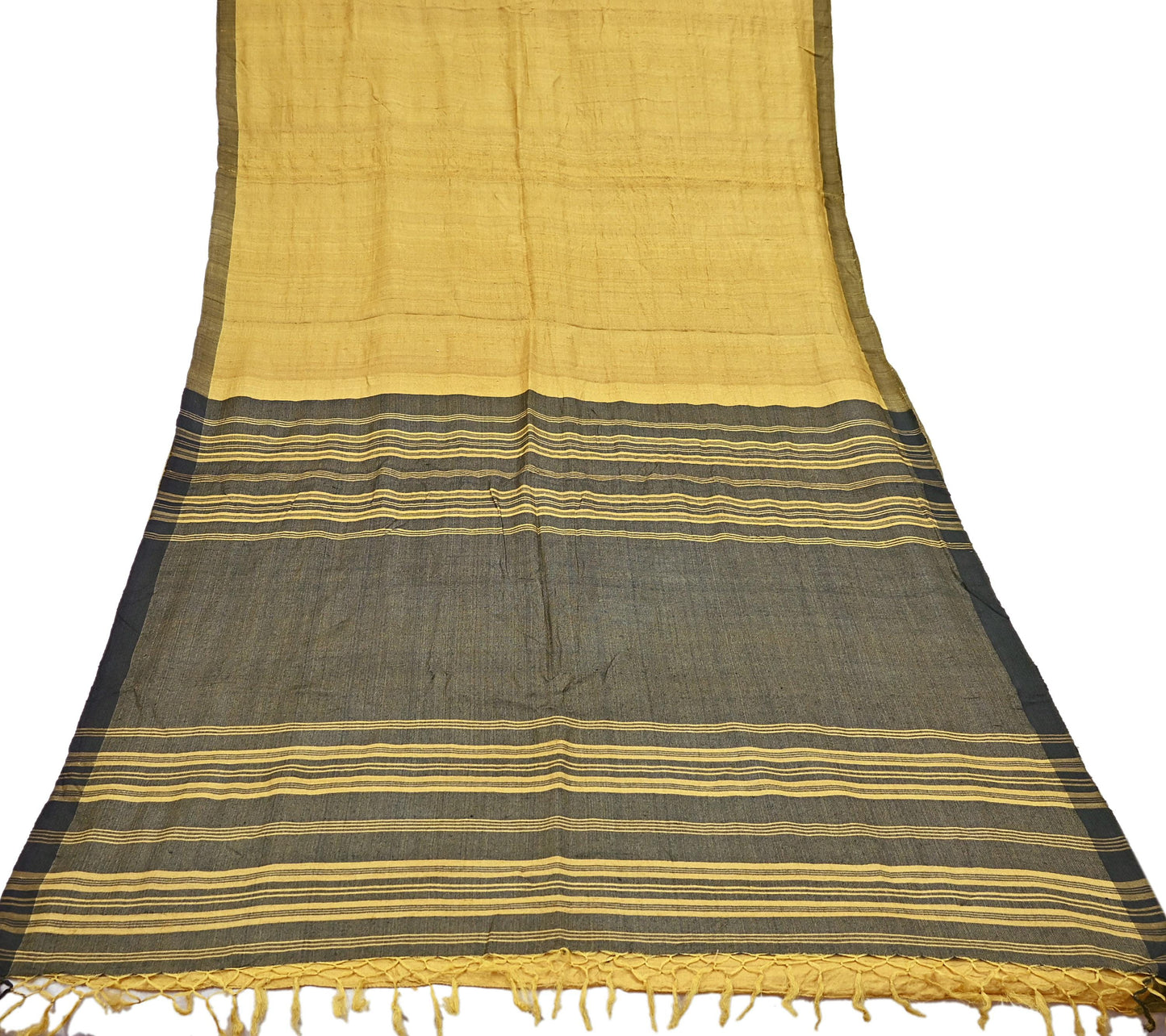 Indian Vintage Green & Yellow Saree Pure Woolen Woven Printed Sari Warm Craft Fabric 6Yd Woven Border Dress making Crafting Dress Designing