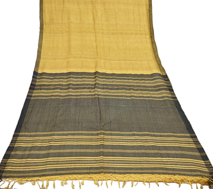 Indian Vintage Green & Yellow Saree Pure Woolen Woven Printed Sari Warm Craft Fabric 6Yd Woven Border Dress making Crafting Dress Designing