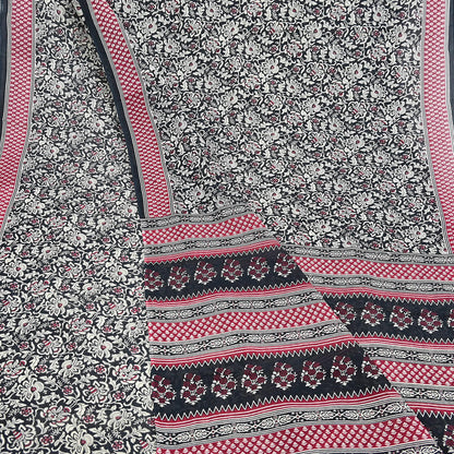 Indian Vintage Sari Red & Black Printed 100% Pure Cotton Sarees Craft Fabric 5Yard Sewing Sarong Wrap Boho Floral Dress making Quilting Soft