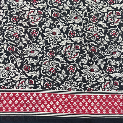 Indian Vintage Sari Red & Black Printed 100% Pure Cotton Sarees Craft Fabric 5Yard Sewing Sarong Wrap Boho Floral Dress making Quilting Soft