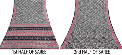 Indian Vintage Sari Red & Black Printed 100% Pure Cotton Sarees Craft Fabric 5Yard Sewing Sarong Wrap Boho Floral Dress making Quilting Soft