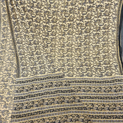 Indian Vintage Sari Beige & Black Printed 100% Pure Cotton Sarees Craft Fabric 5Yard Sewing Sarong Wrap Boho Dress making Quilting Soft