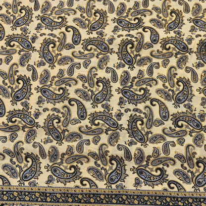 Indian Vintage Sari Beige & Black Printed 100% Pure Cotton Sarees Craft Fabric 5Yard Sewing Sarong Wrap Boho Dress making Quilting Soft