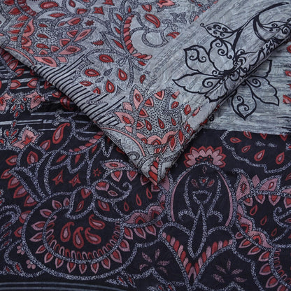 Indian Vintage Gray & Black Saree Pure Crepe Silk Printed Sari Craft Fabric 6yd Sewing Soft Wrap Dress making Crafting Quilting