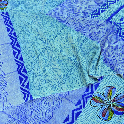 Indian Vintage Sari Green & Blue Pure Crepe Silk Printed Sarees 6yd Sewing Soft Craft Fabric Wrap Dress Making Crafting Quilting Upcycle