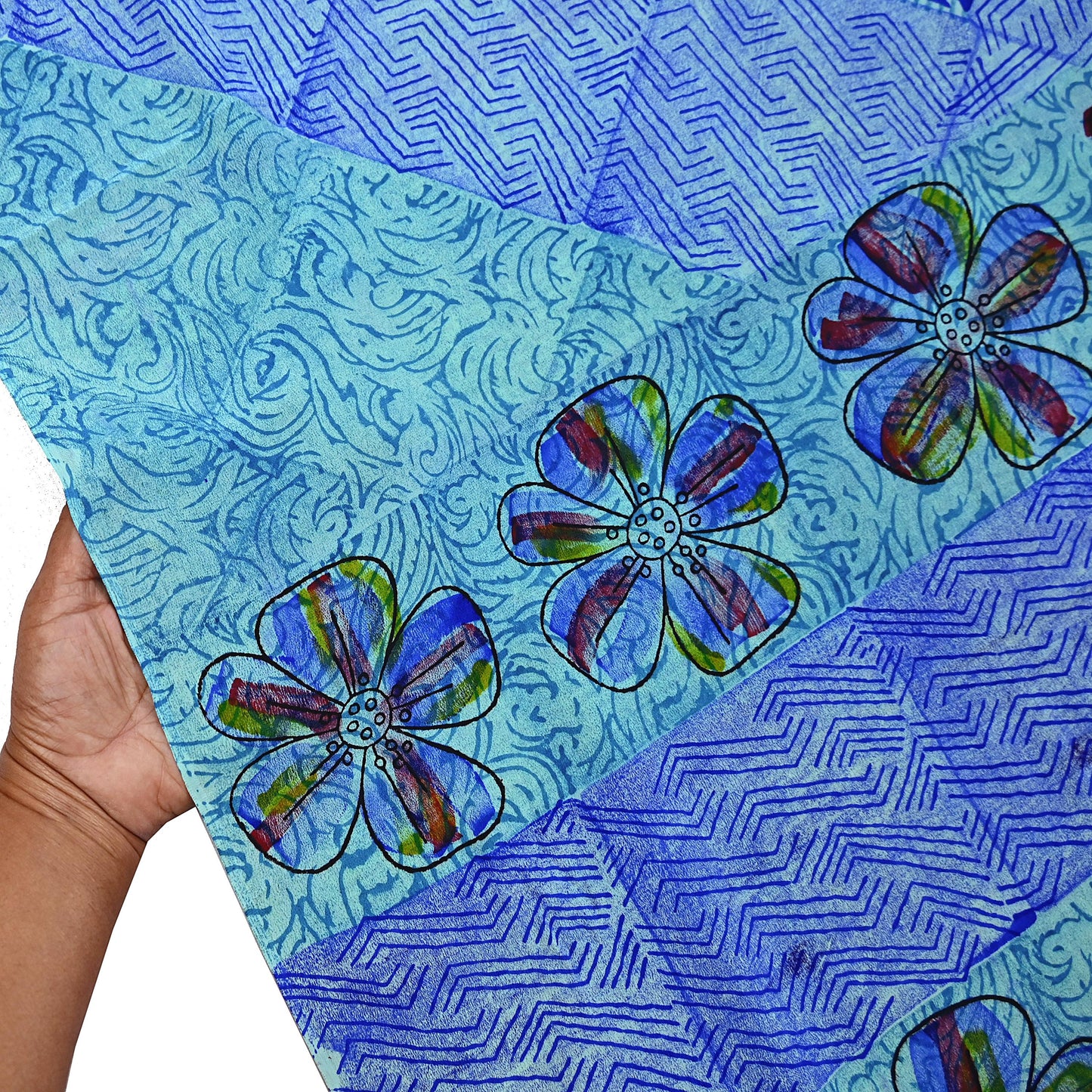 Indian Vintage Sari Green & Blue Pure Crepe Silk Printed Sarees 6yd Sewing Soft Craft Fabric Wrap Dress Making Crafting Quilting Upcycle