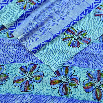 Indian Vintage Sari Green & Blue Pure Crepe Silk Printed Sarees 6yd Sewing Soft Craft Fabric Wrap Dress Making Crafting Quilting Upcycle