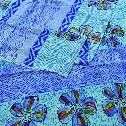 Indian Vintage Sari Green & Blue Pure Crepe Silk Printed Sarees 6yd Sewing Soft Craft Fabric Wrap Dress Making Crafting Quilting Upcycle