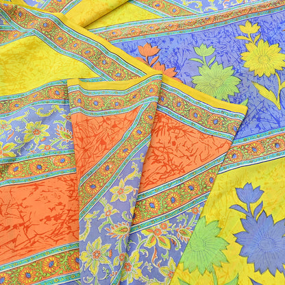 Indian Vintage Sari Yellow Pure Crepe Silk Printed Saree 5yd Sewing Floral Soft Craft Fabric Wrap Dress making Upcycle For Crafting