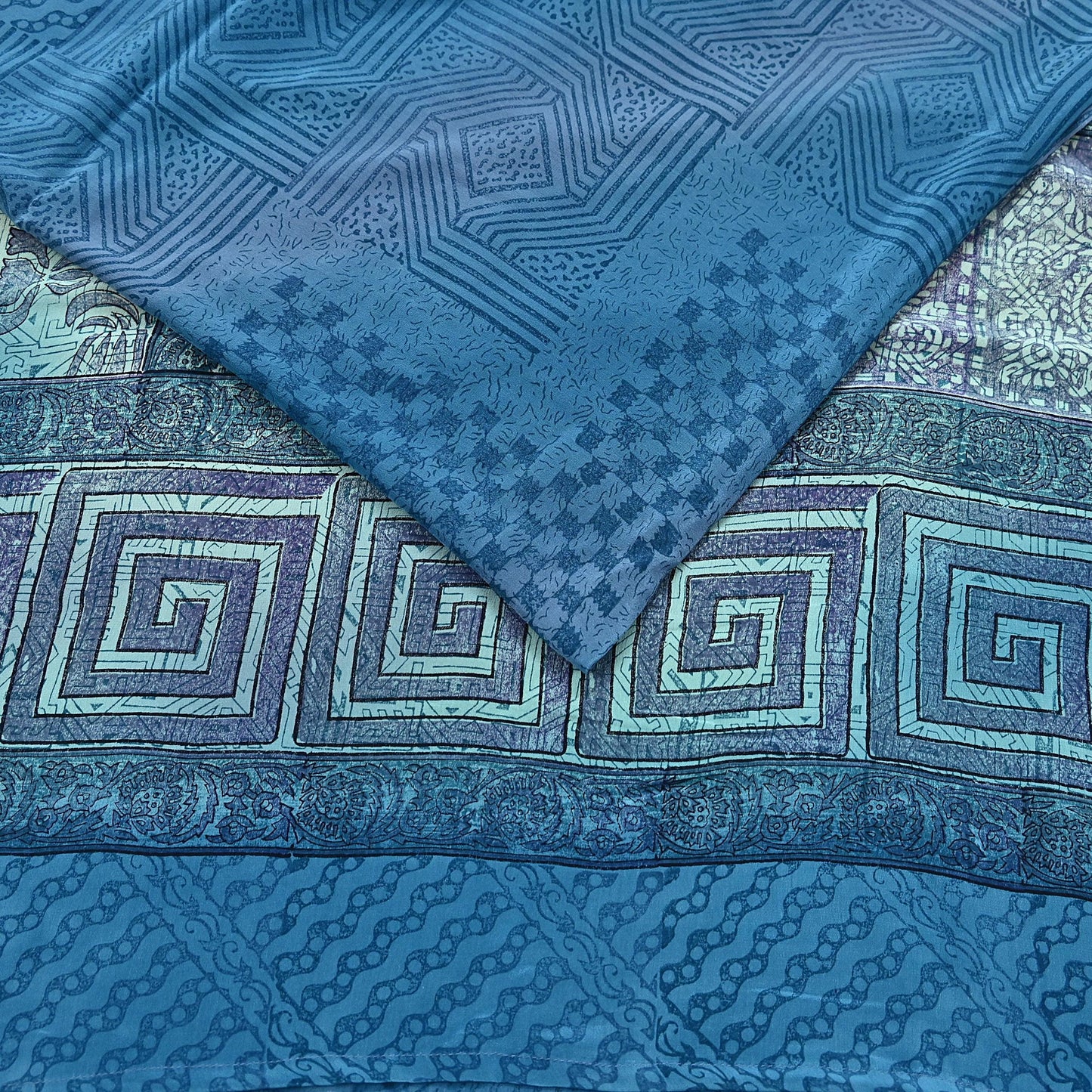 Indian Vintage Sari Blue Pure Crepe Silk Printed Sarees 6yd Sewing Floral Soft Craft Fabric Wrap Dress making Crafting Quilting