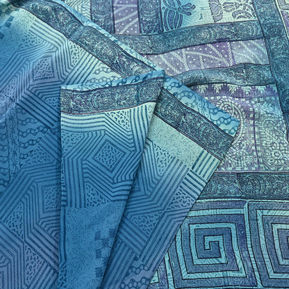 Indian Vintage Sari Blue Pure Crepe Silk Printed Sarees 6yd Sewing Floral Soft Craft Fabric Wrap Dress making Crafting Quilting