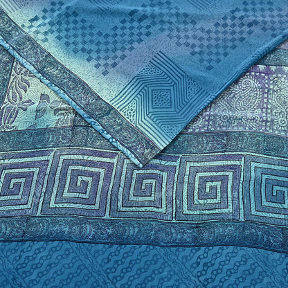 Indian Vintage Sari Blue Pure Crepe Silk Printed Sarees 6yd Sewing Floral Soft Craft Fabric Wrap Dress making Crafting Quilting