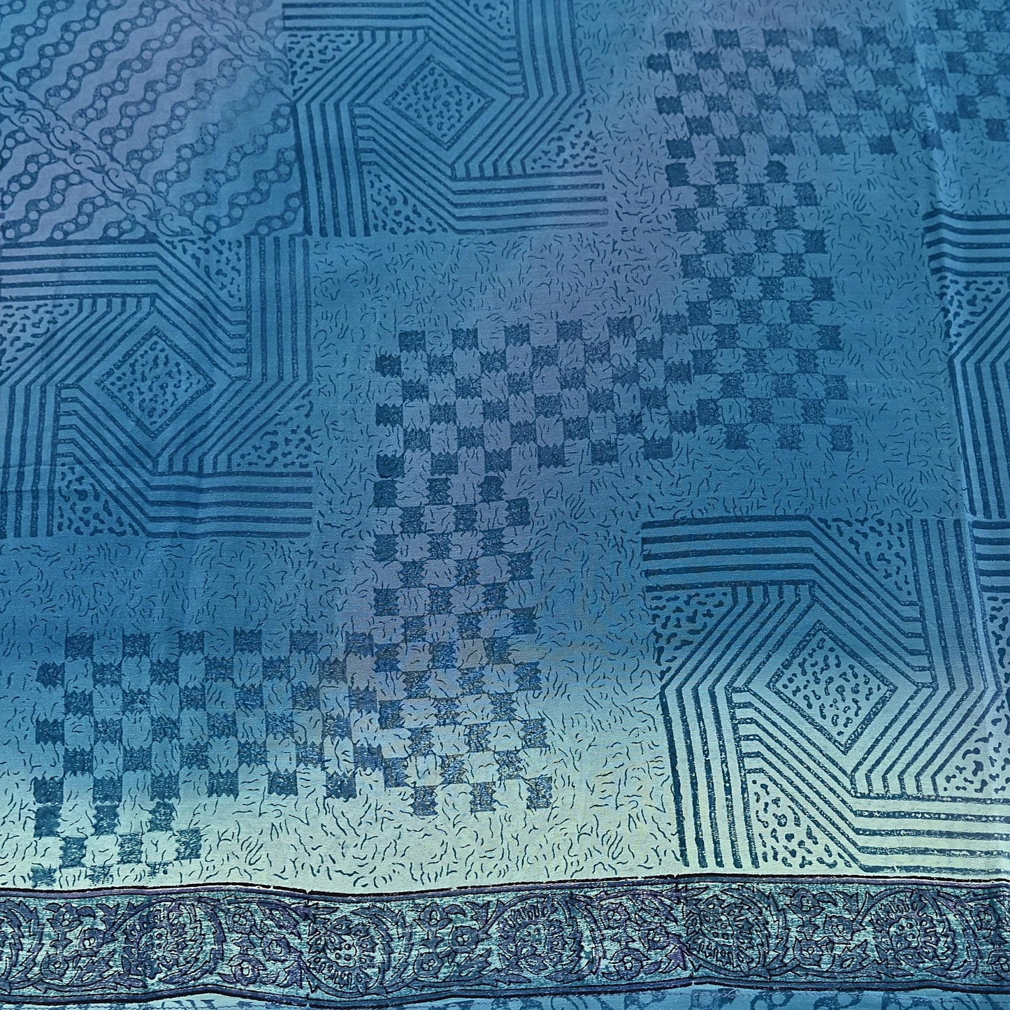 Indian Vintage Sari Blue Pure Crepe Silk Printed Sarees 6yd Sewing Floral Soft Craft Fabric Wrap Dress making Crafting Quilting