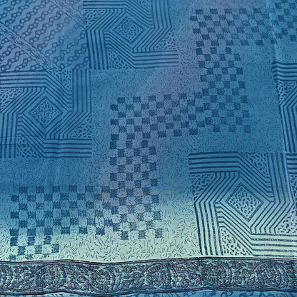 Indian Vintage Sari Blue Pure Crepe Silk Printed Sarees 6yd Sewing Floral Soft Craft Fabric Wrap Dress making Crafting Quilting