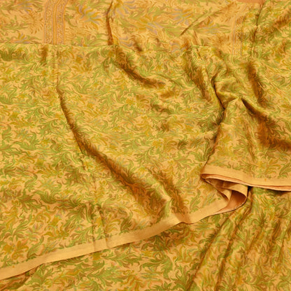 Indian Vintage Sari Mustard Pure Silk Printed Saree Fabric 5yard Sewing Craft Fabric DressMaking Soft Wrap