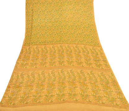 Indian Vintage Sari Mustard Pure Silk Printed Saree Fabric 5yard Sewing Craft Fabric DressMaking Soft Wrap