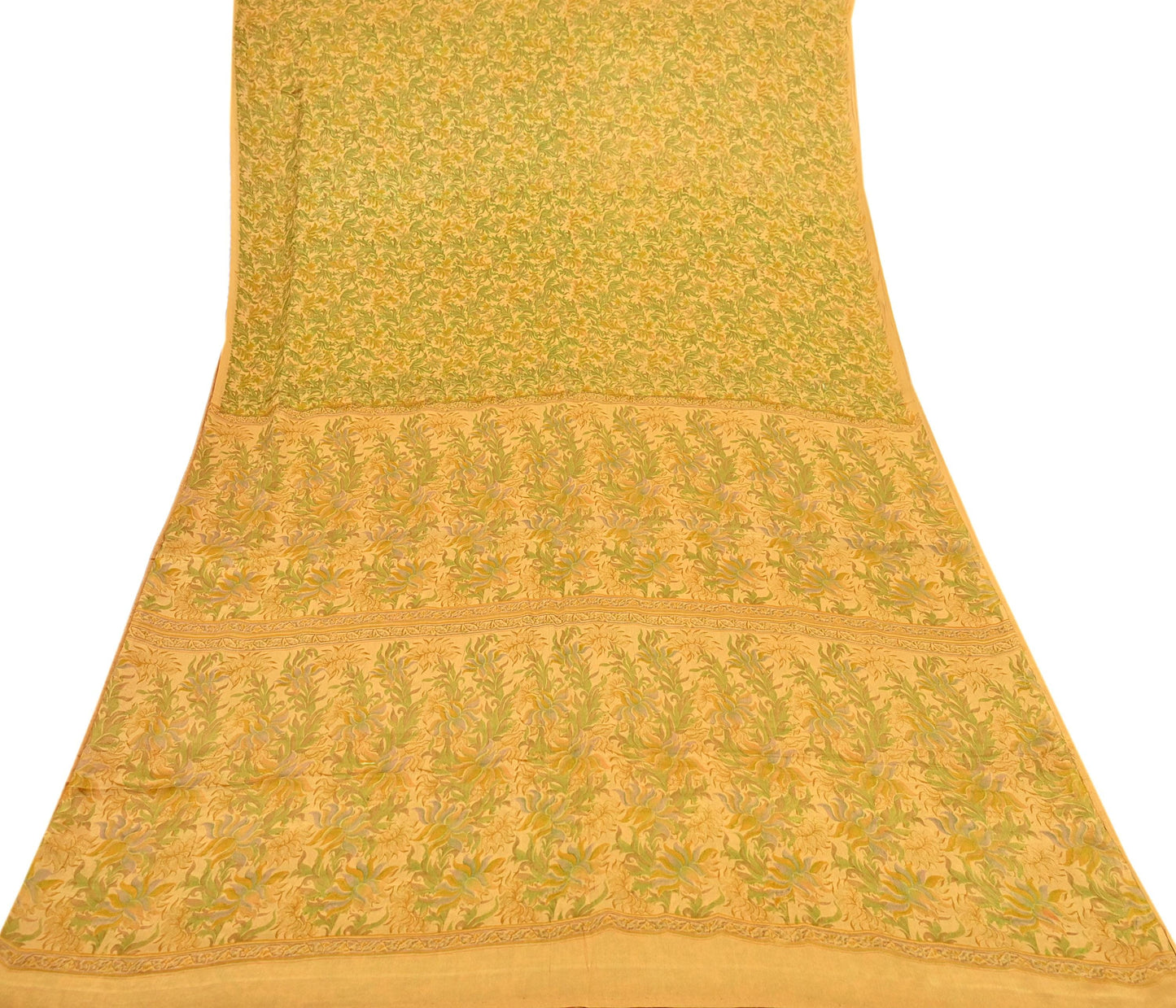 Indian Vintage Sari Mustard Pure Silk Printed Saree Fabric 5yard Sewing Craft Fabric DressMaking Soft Wrap