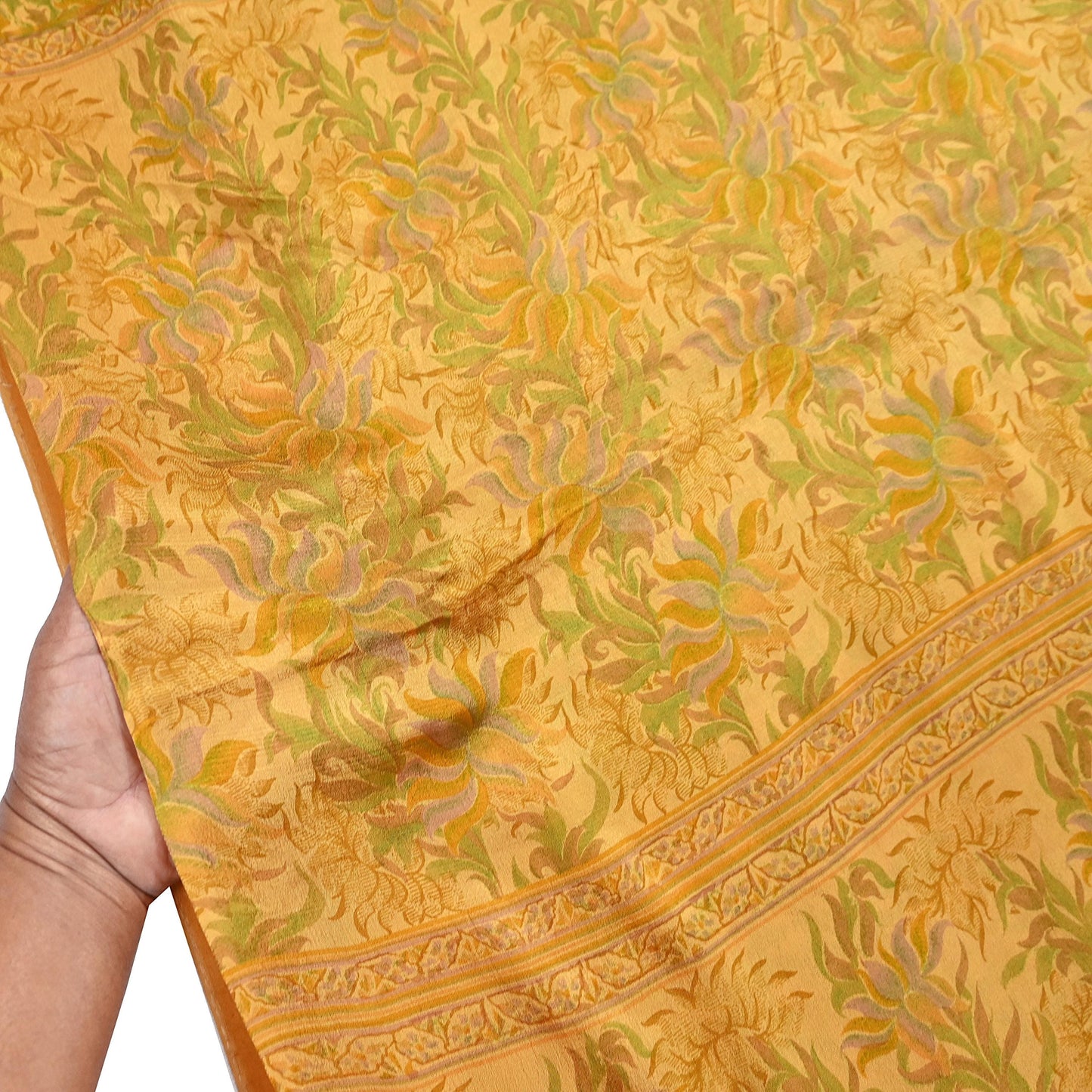 Indian Vintage Sari Mustard Pure Silk Printed Saree Fabric 5yard Sewing Craft Fabric DressMaking Soft Wrap