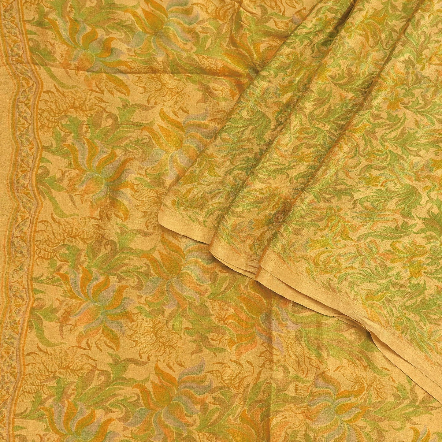 Indian Vintage Sari Mustard Pure Silk Printed Saree Fabric 5yard Sewing Craft Fabric DressMaking Soft Wrap