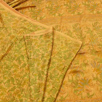 Indian Vintage Sari Mustard Pure Silk Printed Saree Fabric 5yard Sewing Craft Fabric DressMaking Soft Wrap