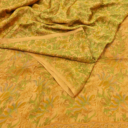 Indian Vintage Sari Mustard Pure Silk Printed Saree Fabric 5yard Sewing Craft Fabric DressMaking Soft Wrap