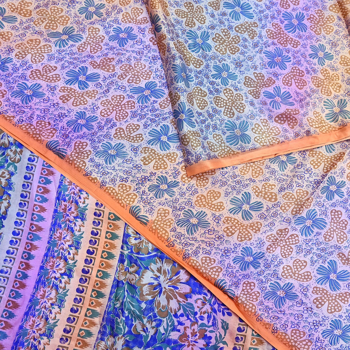 Indian Vintage Multi Saree 100% Pure Silk Printed Sari Craft Fabric 5yd Sewing Dress Making Soft Floral Crafting Quilting Upcycle