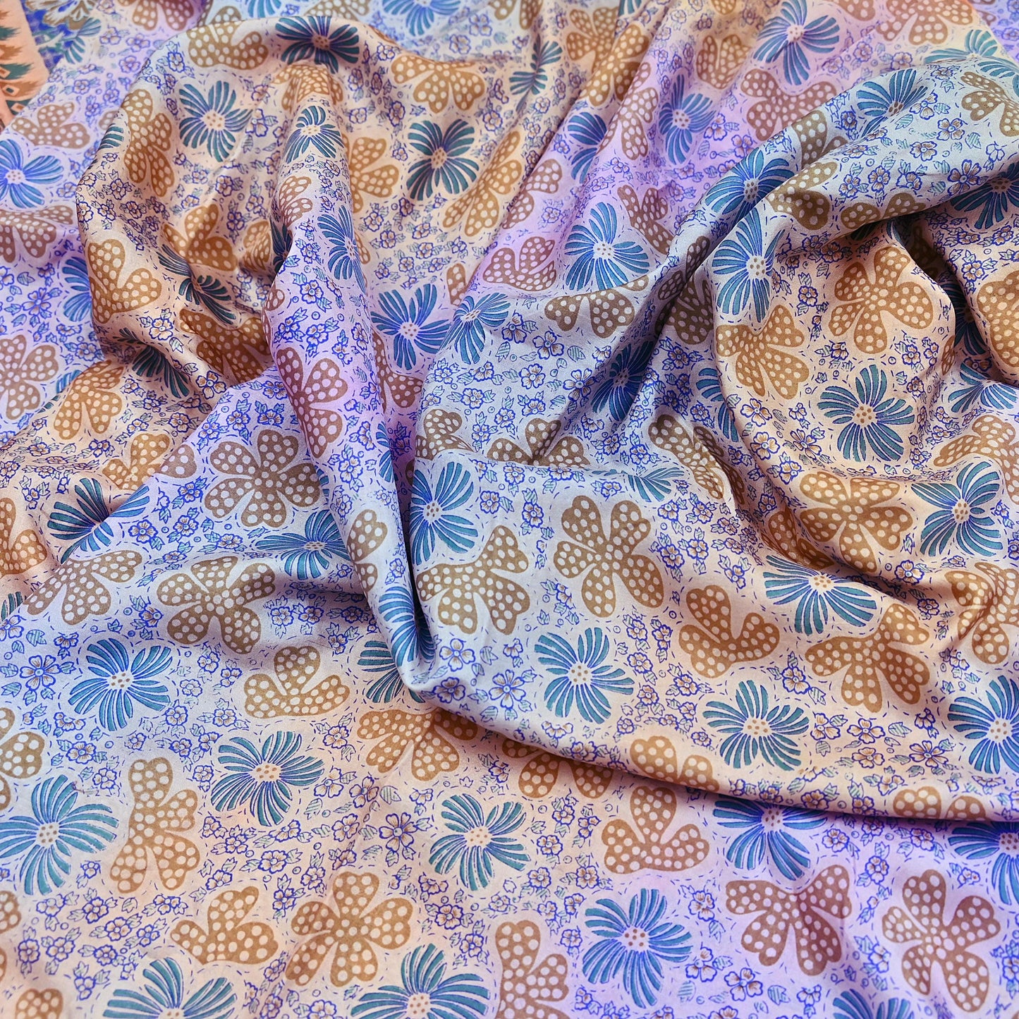 Indian Vintage Multi Saree 100% Pure Silk Printed Sari Craft Fabric 5yd Sewing Dress Making Soft Floral Crafting Quilting Upcycle