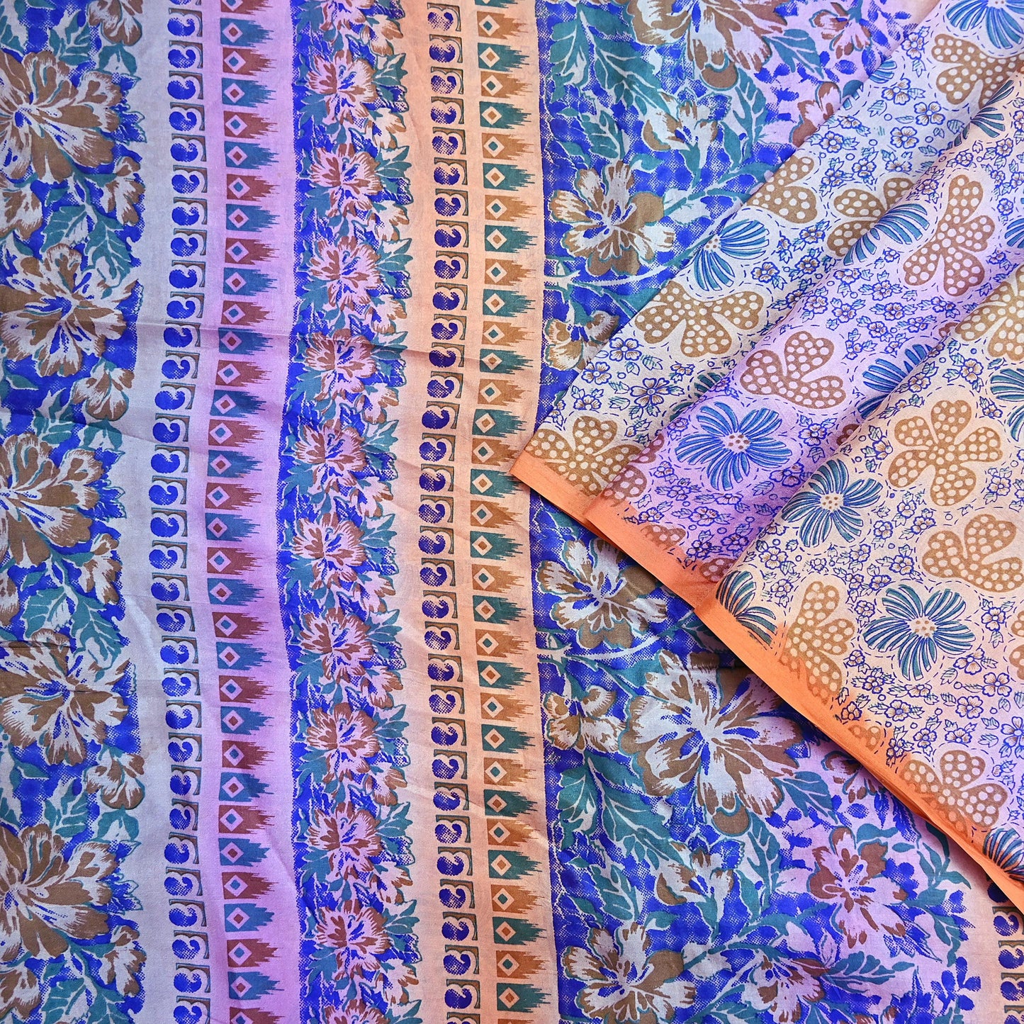 Indian Vintage Multi Saree 100% Pure Silk Printed Sari Craft Fabric 5yd Sewing Dress Making Soft Floral Crafting Quilting Upcycle