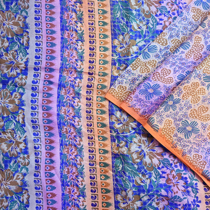 Indian Vintage Multi Saree 100% Pure Silk Printed Sari Craft Fabric 5yd Sewing Dress Making Soft Floral Crafting Quilting Upcycle