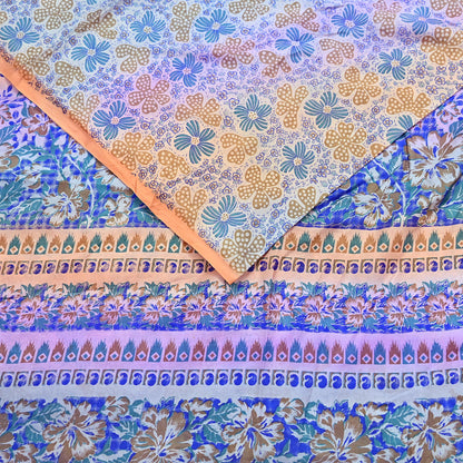 Indian Vintage Multi Saree 100% Pure Silk Printed Sari Craft Fabric 5yd Sewing Dress Making Soft Floral Crafting Quilting Upcycle