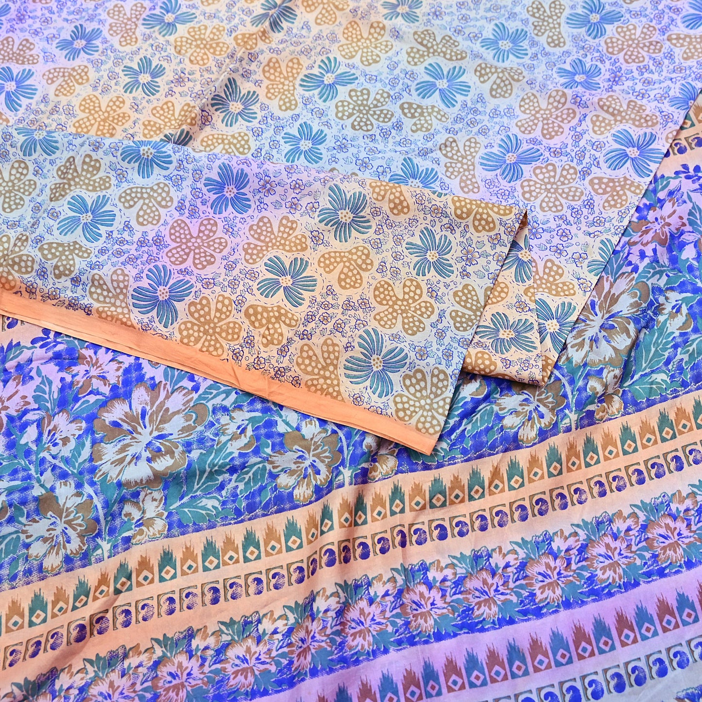 Indian Vintage Multi Saree 100% Pure Silk Printed Sari Craft Fabric 5yd Sewing Dress Making Soft Floral Crafting Quilting Upcycle