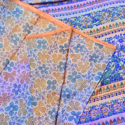 Indian Vintage Multi Saree 100% Pure Silk Printed Sari Craft Fabric 5yd Sewing Dress Making Soft Floral Crafting Quilting Upcycle