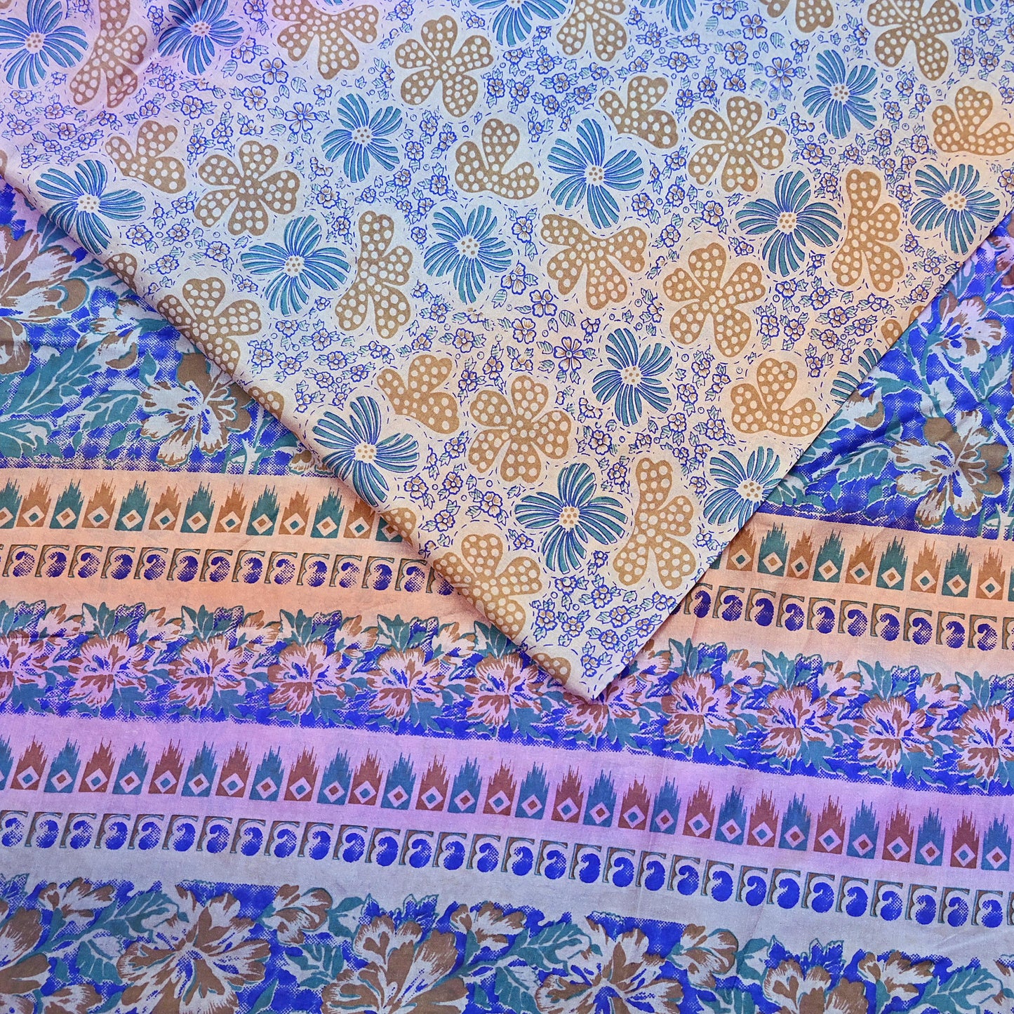 Indian Vintage Multi Saree 100% Pure Silk Printed Sari Craft Fabric 5yd Sewing Dress Making Soft Floral Crafting Quilting Upcycle