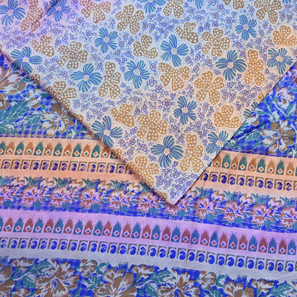 Indian Vintage Multi Saree 100% Pure Silk Printed Sari Craft Fabric 5yd Sewing Dress Making Soft Floral Crafting Quilting Upcycle