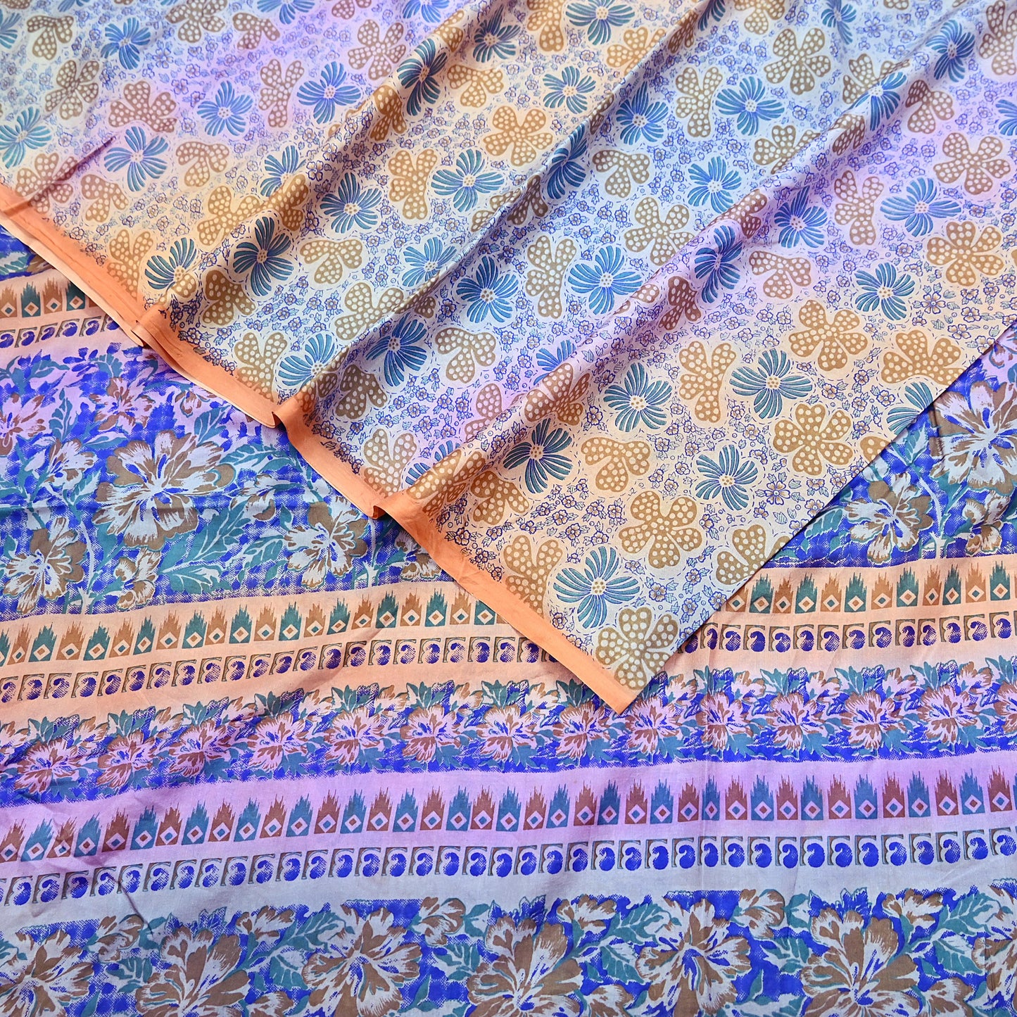 Indian Vintage Multi Saree 100% Pure Silk Printed Sari Craft Fabric 5yd Sewing Dress Making Soft Floral Crafting Quilting Upcycle