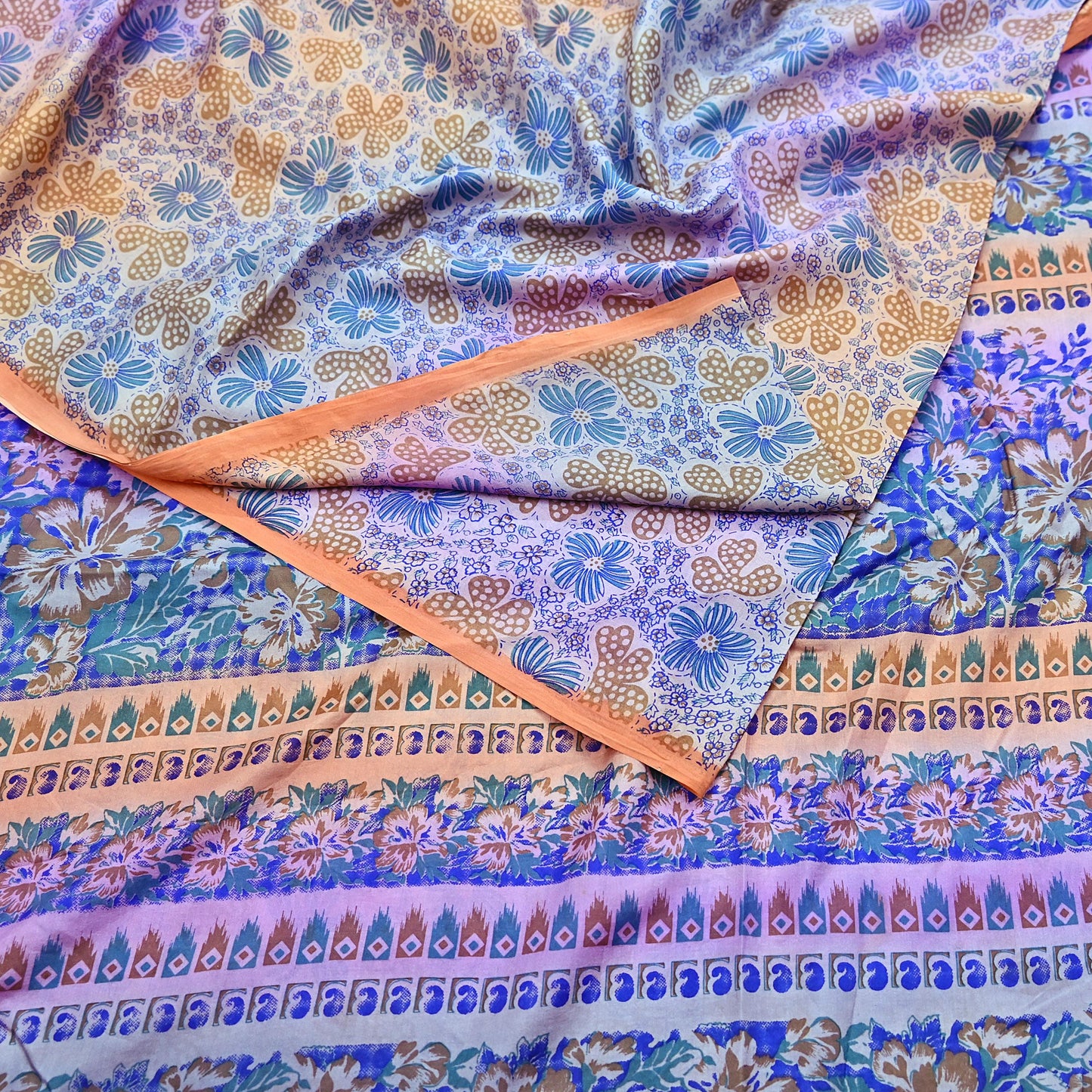 Indian Vintage Multi Saree 100% Pure Silk Printed Sari Craft Fabric 5yd Sewing Dress Making Soft Floral Crafting Quilting Upcycle