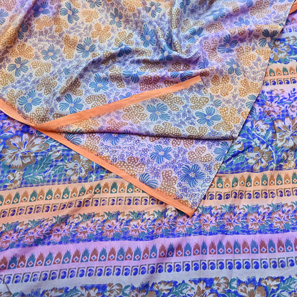 Indian Vintage Multi Saree 100% Pure Silk Printed Sari Craft Fabric 5yd Sewing Dress Making Soft Floral Crafting Quilting Upcycle
