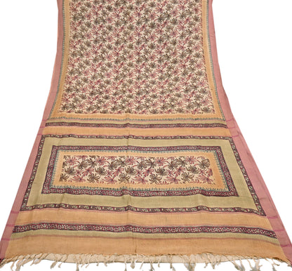 Indian Vintage Sari Beige Pure Woolen Woven Printed Sarees Soft Warm Craft Fabric 6Yd Floral Dress making Crafting Quilting