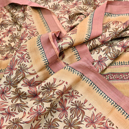 Indian Vintage Sari Beige Pure Woolen Woven Printed Sarees Soft Warm Craft Fabric 6Yd Floral Dress making Crafting Quilting