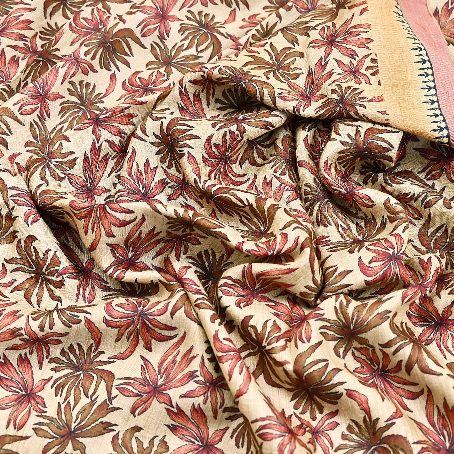 Indian Vintage Sari Beige Pure Woolen Woven Printed Sarees Soft Warm Craft Fabric 6Yd Floral Dress making Crafting Quilting