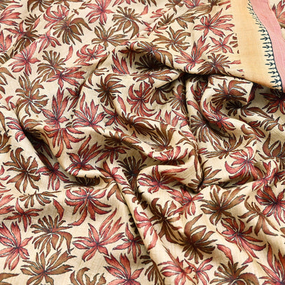 Indian Vintage Sari Beige Pure Woolen Woven Printed Sarees Soft Warm Craft Fabric 6Yd Floral Dress making Crafting Quilting