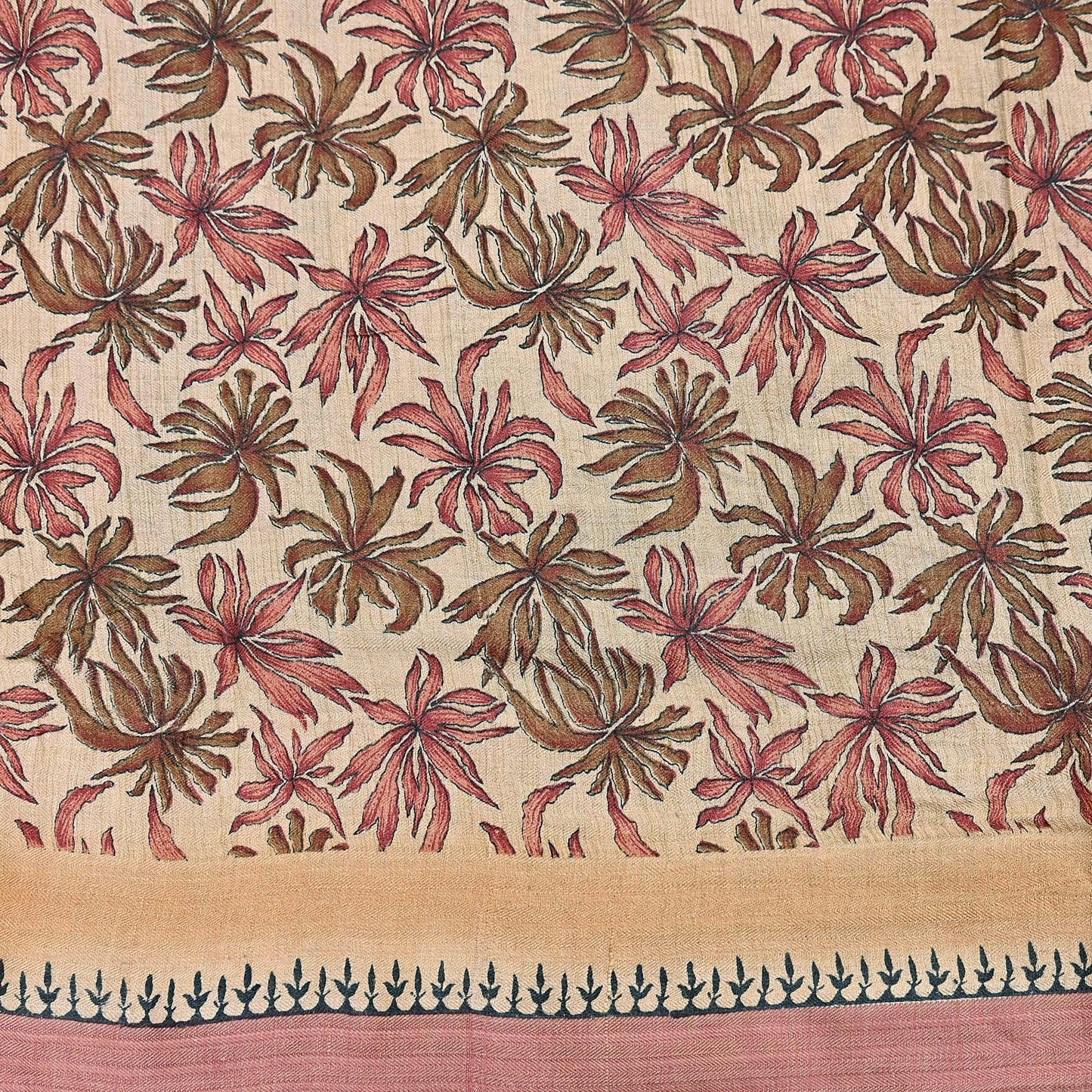 Indian Vintage Sari Beige Pure Woolen Woven Printed Sarees Soft Warm Craft Fabric 6Yd Floral Dress making Crafting Quilting