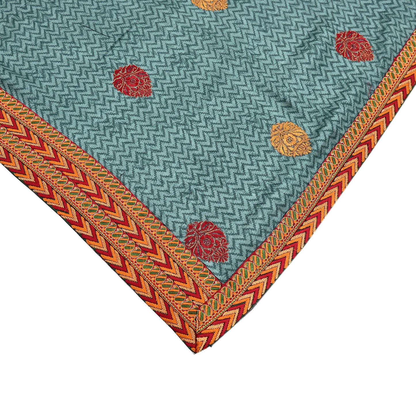 Indian Vintage Green Sarees Pure Woolen Woven Printed  Sari Soft Warm Craft Fabric 5Yd Woven Border Dress making Crafting Quilting
