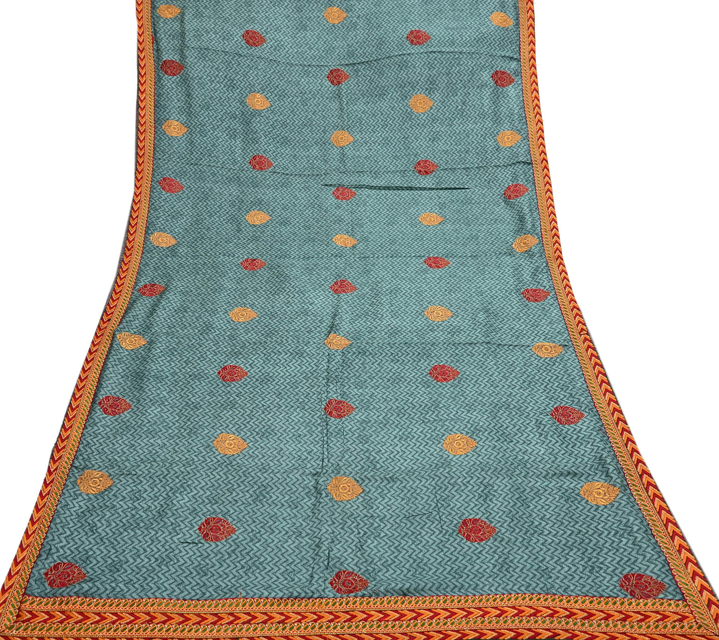 Indian Vintage Green Sarees Pure Woolen Woven Printed  Sari Soft Warm Craft Fabric 5Yd Woven Border Dress making Crafting Quilting