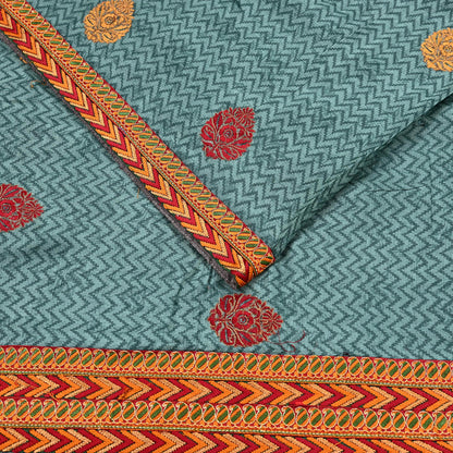 Indian Vintage Green Sarees Pure Woolen Woven Printed  Sari Soft Warm Craft Fabric 5Yd Woven Border Dress making Crafting Quilting