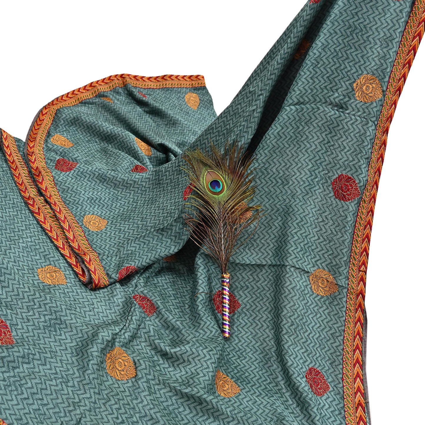 Indian Vintage Green Sarees Pure Woolen Woven Printed  Sari Soft Warm Craft Fabric 5Yd Woven Border Dress making Crafting Quilting